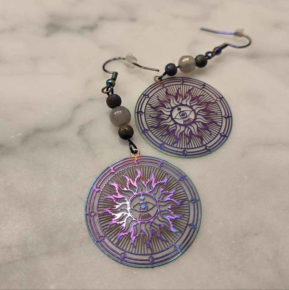 Mystic Sunburst Earrings in Iridescent Purple
